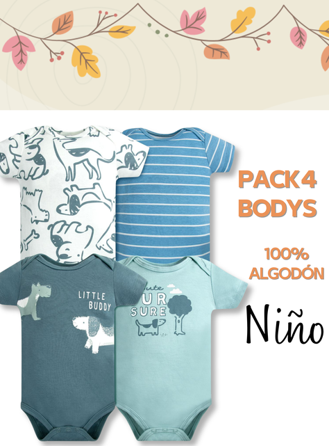 Pack 4 Bodys Niño Manga Corta Tedmimak 100% Blue Dogs-4