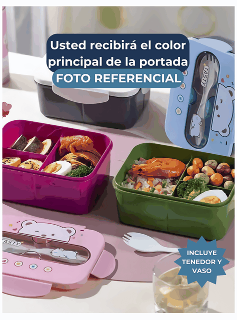 Fiambrera Contenedor Osito 1200 Ml Táper Hermético + Cubiertos y Vaso Infantil Green-4