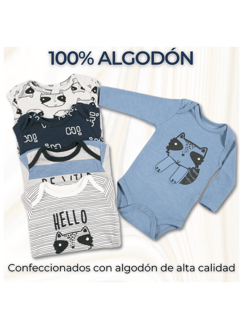 Pack 5 Bodys Bebé Niño Manga Larga Tedmimak 100% Algodón Racoon Wild-1