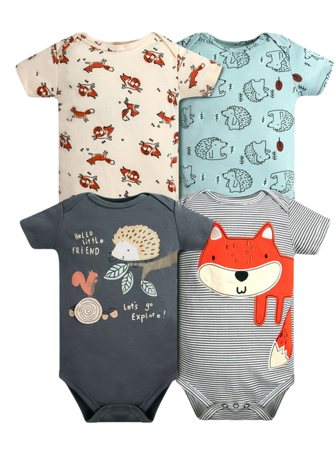Pack 4 Bodys Niño Manga Corta Tedmimak 100% Algodón Animales Infantiles-0