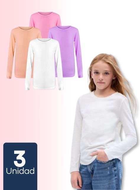 Pack 3 Camisetas Primera Capa Poleras Niña Bambú Manga Larga Surtido-0