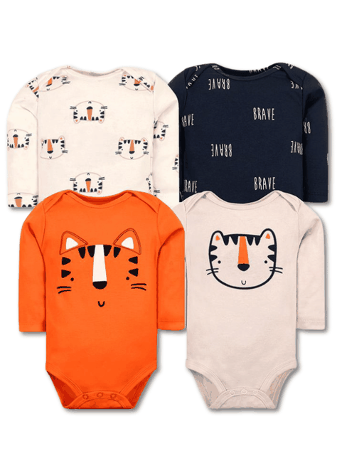 Pack 4 Bodys Bebé Niño Manga Larga Tedmimak 100% Algodón Tiny Tigers-0