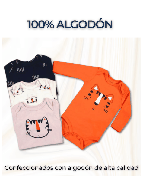 Pack 4 Bodys Bebé Niño Manga Larga Tedmimak 100% Algodón Tiny Tigers-1