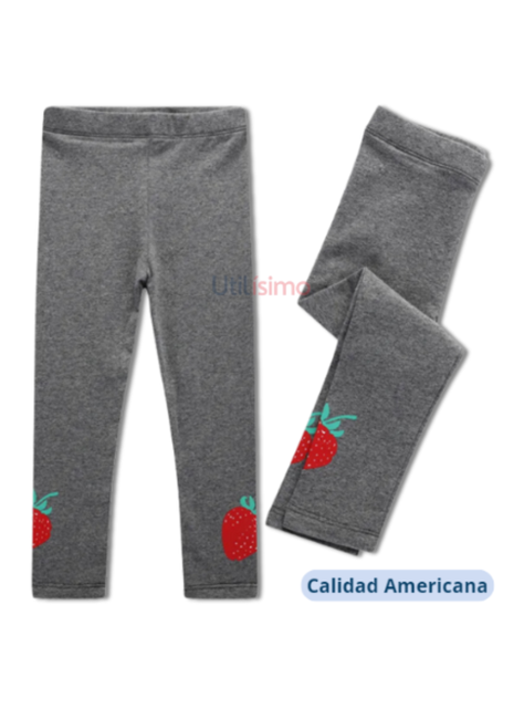 Calzas Niña Fresas Gris Oscuro Jump Kids 100% Algodón-1