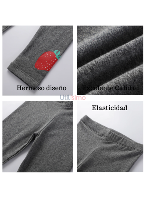 Calzas Niña Fresas Gris Oscuro Jump Kids 100% Algodón-3
