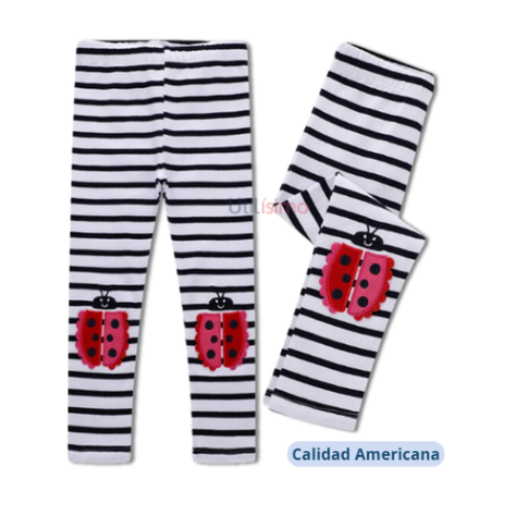 Calzas Niña Chinita Negra Con Rayas Blancas Jump Kids 100% Algodón-1
