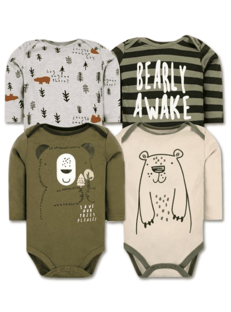Pack 4 Bodys Bebé Niño Manga Larga Tedmimak 100% Algodón Big Bear-0