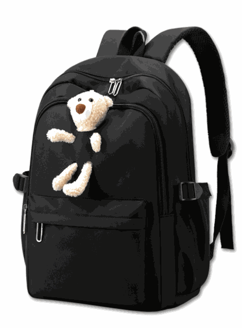 Mochila Escolar Juvenil 46cm Niñas Estilo Kawaii Cute Teddy Bear Black-0