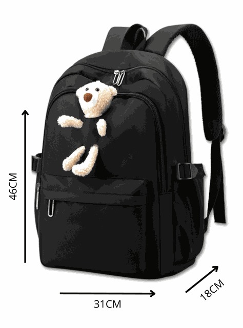 Mochila Escolar Juvenil 46cm Niñas Estilo Kawaii Cute Teddy Bear Black-1