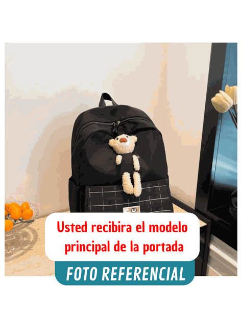 Mochila Escolar Juvenil 46cm Niñas Estilo Kawaii Cute Teddy Bear Black-2