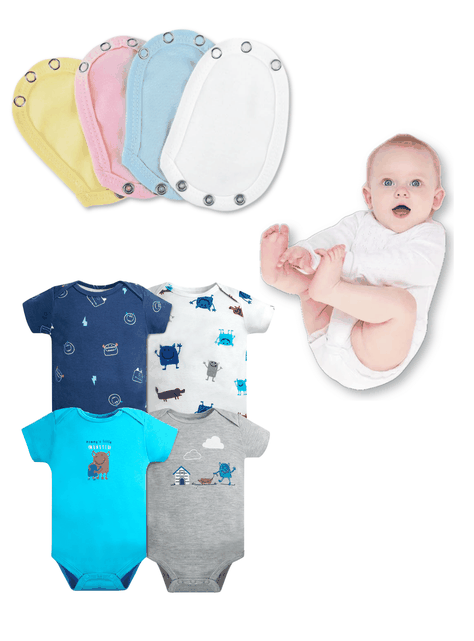Pack 4 Unidades Extensor Body Bebé +Pack 4 Bodys Manga Corta Blue Monster-0