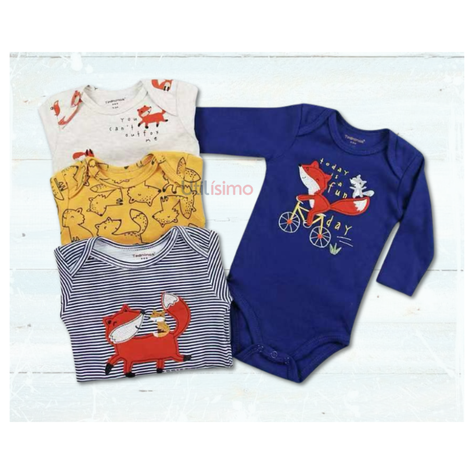 Pack 4 Bodys Tedmimak Niño Manga Larga Zorro Rojo 100% Algodón-1
