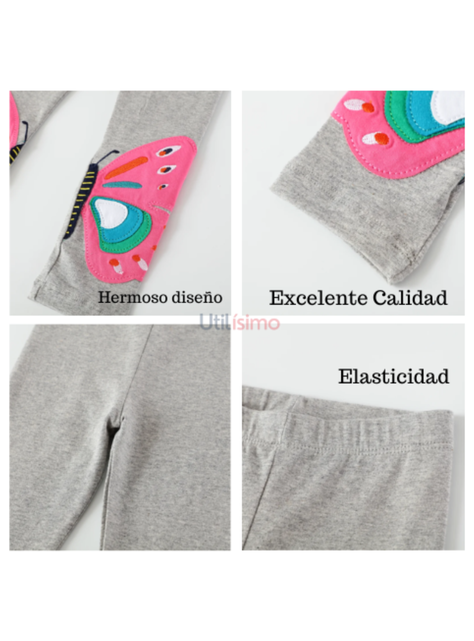 Calzas Niña Mariposas De Colores Gris Jump Kids 100% Algodón-3