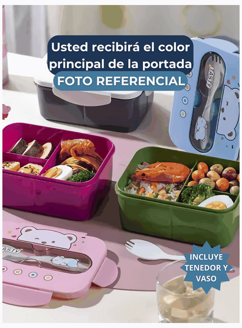 Fiambrera Contenedor Osito 1200 Ml Táper Hermético + Cubiertos y Vaso Infantil Blue-4