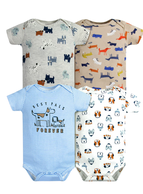 Pack 4 Bodys Niño Manga Corta Tedmimak 100% Cachorros Azul-0