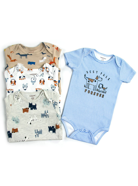 Pack 4 Bodys Niño Manga Corta Tedmimak 100% Cachorros Azul-1