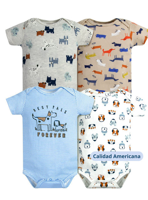 Pack 4 Bodys Niño Manga Corta Tedmimak 100% Cachorros Azul-3