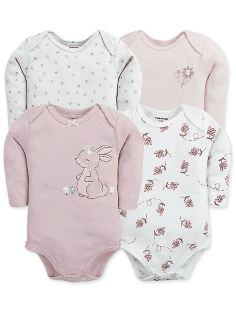 Pack 4 Bodys Bebé Niña Manga Larga Tedmimak 100% Algodón Rabbit With Flowers-0