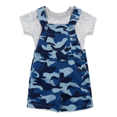 Set 2 Piezas Jardinera Bebé Niño Tedmimak 100% Algodón Azul-0