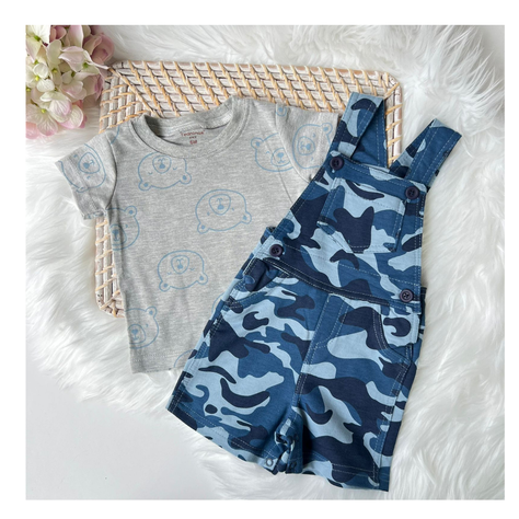 Set 2 Piezas Jardinera Bebé Niño Tedmimak 100% Algodón Azul-1
