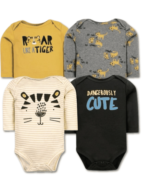 Pack 4 Bodys Bebé Niño Manga Larga Tedmimak 100% Algodón Cute Tigers-0
