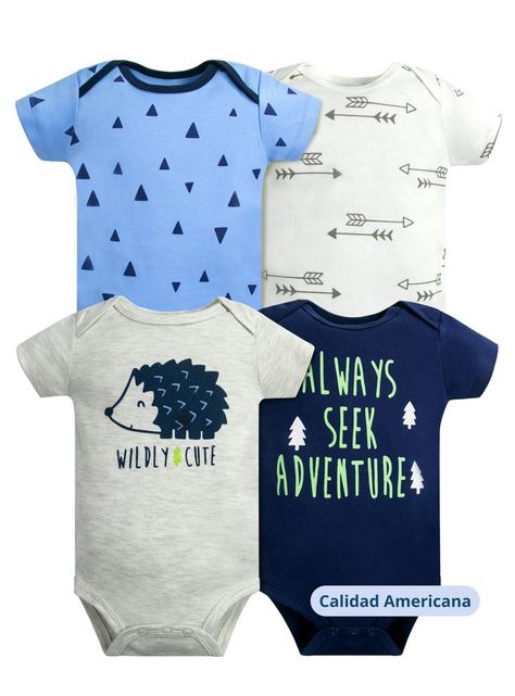 Pack 4 Bodys Niño Manga Corta Tedmimak 100% Algodón Puercoespín Azul-3