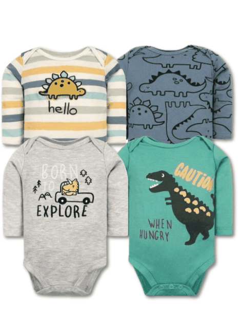 Pack 4 Bodys Bebé Niño Manga Larga Tedmimak 100% Algodón Buddies Dinosaur-0