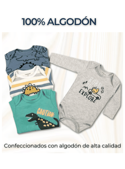 Pack 4 Bodys Bebé Niño Manga Larga Tedmimak 100% Algodón Buddies Dinosaur-1