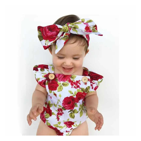 Body Floreado con Volado y Cinta para Bebé Niña Jump Kids Rosas-1