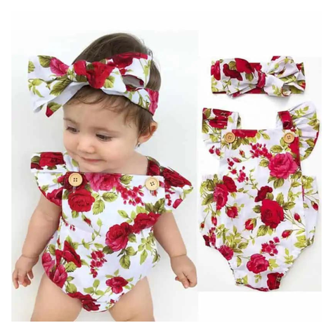 Body Floreado con Volado y Cinta para Bebé Niña Jump Kids Rosas-2