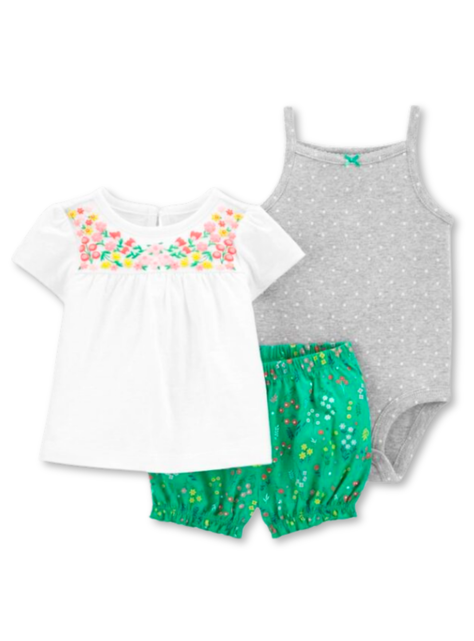 Set 3 Piezas Conjunto con Body sin Mangas Estampado Bebé Niña 6 a 24 Meses Floral Print-0