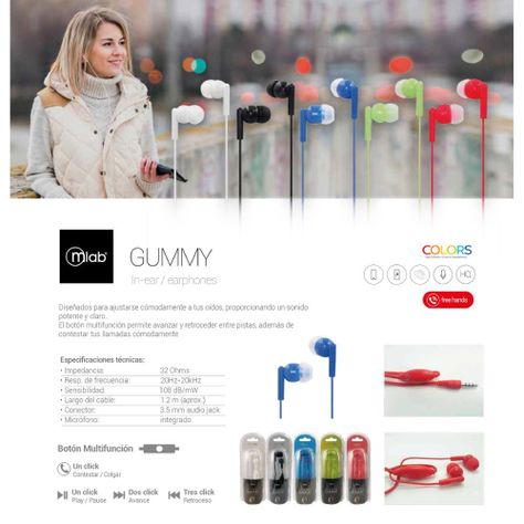 Audifonos Wired In Ear Manos Libres Microlab Gummy Color Azul  -3