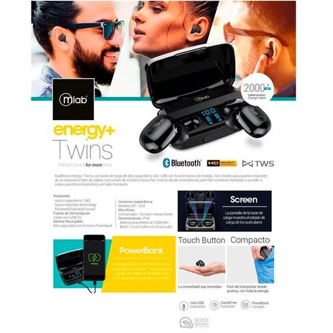 Audífonos Bluetooth Energy+ Twins Mlab 8971 In-Ear-1