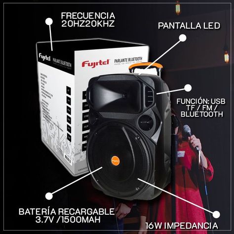Amplificador Fujitel Karaoike 12" L Microfono USB Recargable -5
