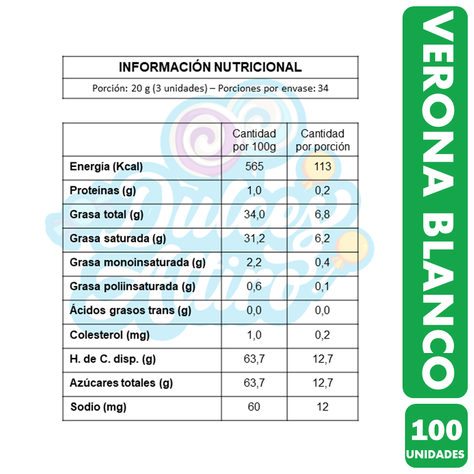 Chocolate Verona Blanco -Clásico De Infancia (Bolsa De 100)-2