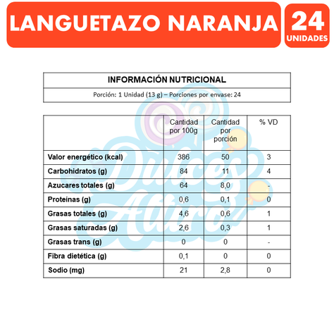 Languetazo Sabor Naranja De Arcor (Caja Con 24 Unidades)-2