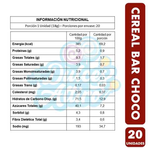 Cereal Bar Sabor Chocolate - Barras De Cereal (Caja Con 20U)-2