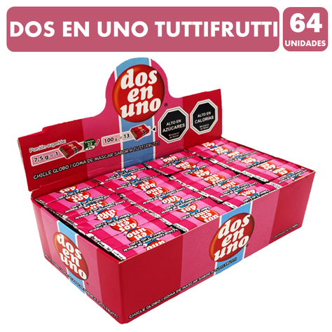 Chicle Dos En Uno Sabor Tutti Frutti (Caja Con 64 Unidades)-0