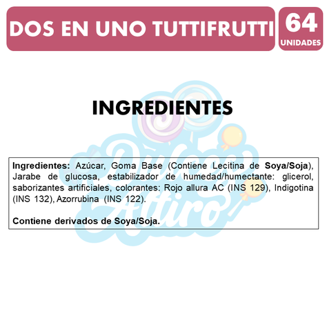 Chicle Dos En Uno Sabor Tutti Frutti (Caja Con 64 Unidades)-1