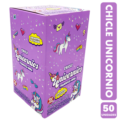 Chicles De Unicornios - Sabor Frambuesa Mora (Caja Con 50Un)-0