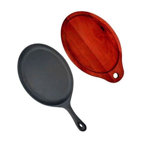 Plancha oval 24 cm Fierro y Base Madera Negro Lugano-1