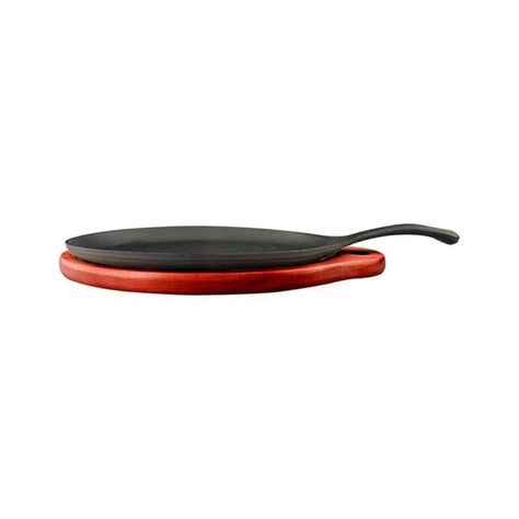 Plancha oval 24 cm Fierro y Base Madera Negro Lugano-2