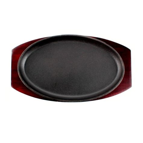 Sartén Ovalado Fierro con Base Madera 28x18cm Negro Lugano-1