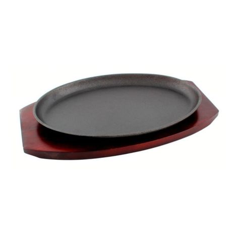 Sartén Ovalado Fierro con Base Madera 28x18cm Negro Lugano-2