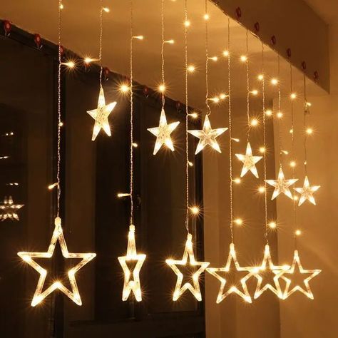 Cortina de luces con forma de estrellas cálida -0