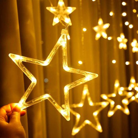 Cortina de luces con forma de estrellas cálida -1