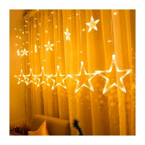 Cortina de luces con forma de estrellas cálida -2
