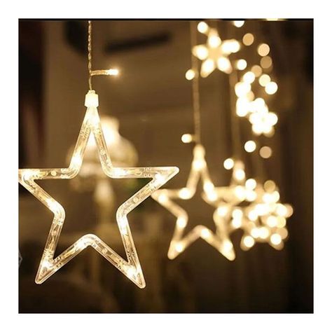 Cortina de luces con forma de estrellas cálida -3