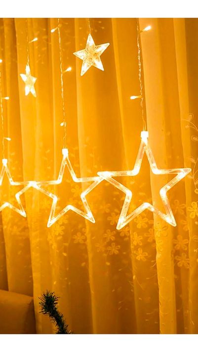 Cortina de luces con forma de estrellas cálida -4