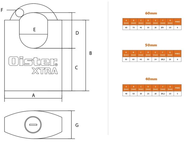 Candado Oister XTRA Hombros 60mm - Fierro Bronce-2